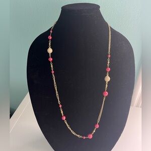J. Crew GoldTone Red and Crystal Bead Necklace